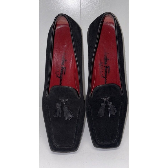 Salvatore‎ Ferragamo Sport Womens Black Suede Tassel Loafers Sz. 7 - Picture 1 of 8